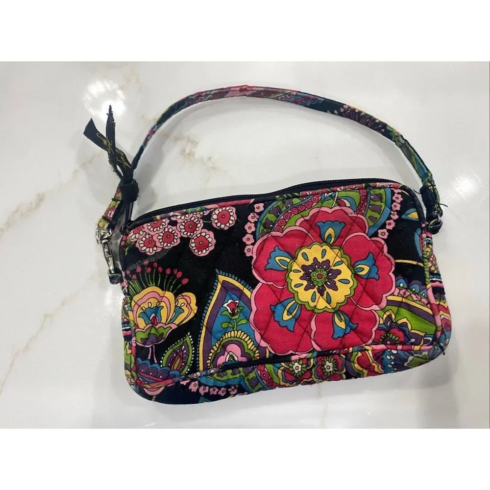 Vera Bradley Quilted Floral Paisley Little Small Bag Purse Black Background